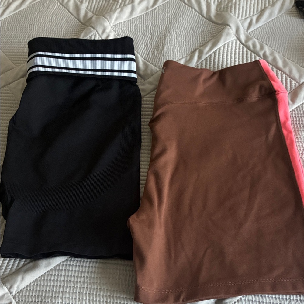 Black Athletic striped waist & Brown w/ Pink Trim biker shorts
